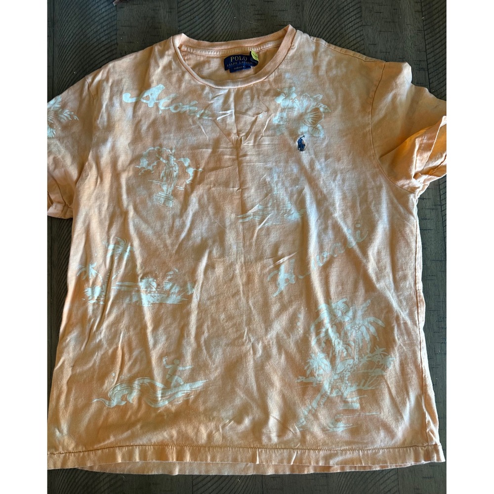 Polo Ralph Lauren Classic Fit Graphic Tee - Peach Hawaiian Print (Large)